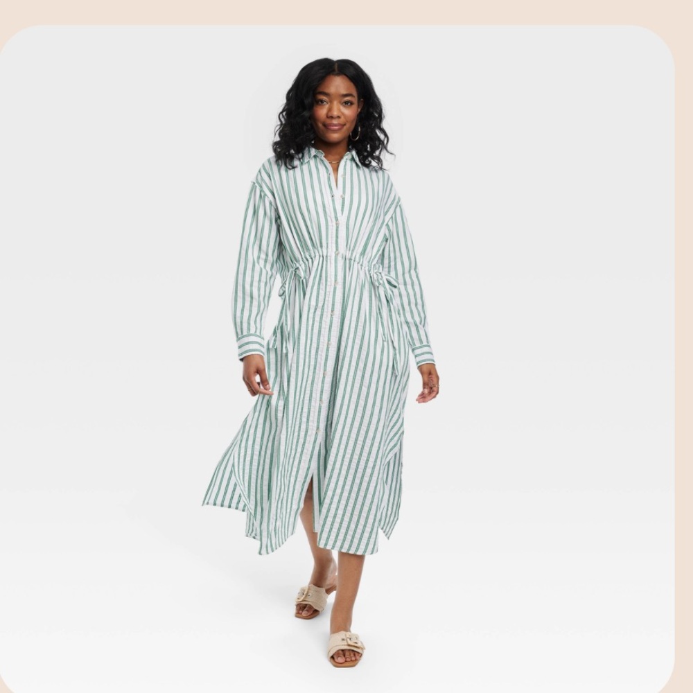 Universal Thread Green and White Striped Maxi Dress XL